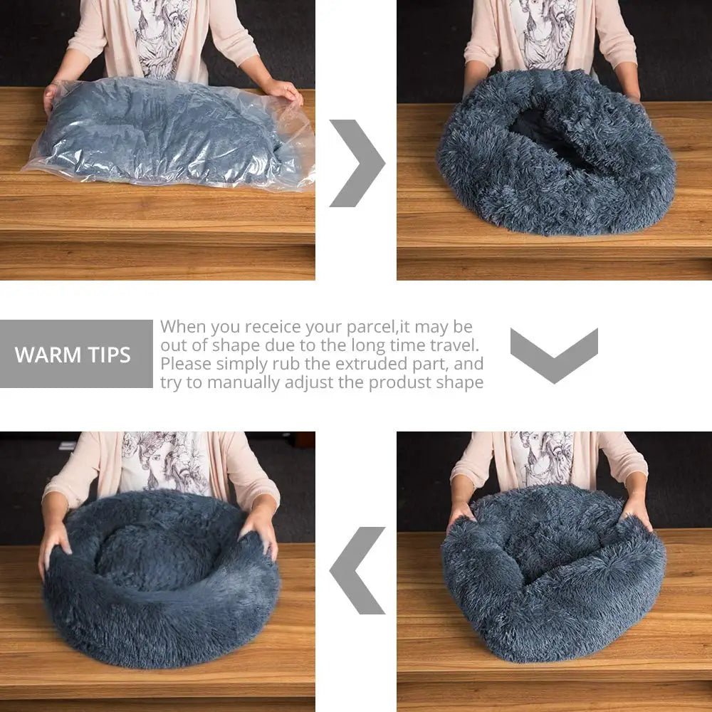 40 - 90cm Round Pet Bed for Large Dog Bed Super Soft Cat Bed Long Plush Dog House for Medium Dog House Winter Warm Sleeping - Ammdog.com