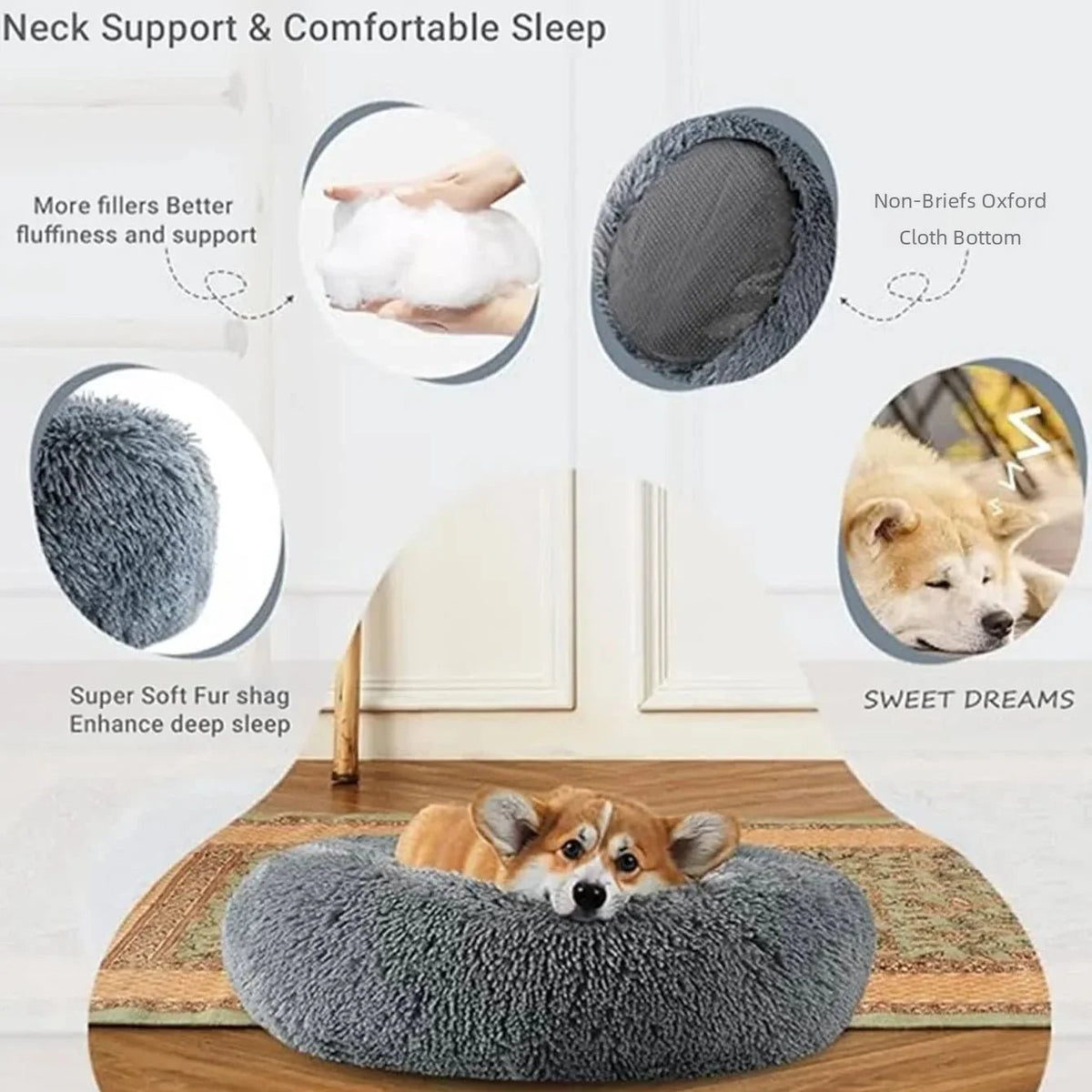 40 - 90cm Round Pet Bed for Large Dog Bed Super Soft Cat Bed Long Plush Dog House for Medium Dog House Winter Warm Sleeping - Ammdog.com