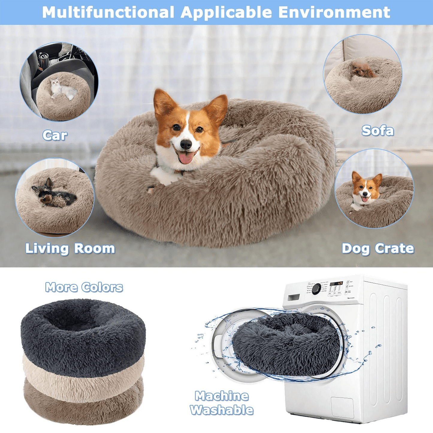 40 - 90cm Round Pet Bed for Large Dog Bed Super Soft Cat Bed Long Plush Dog House for Medium Dog House Winter Warm Sleeping - Ammdog.com