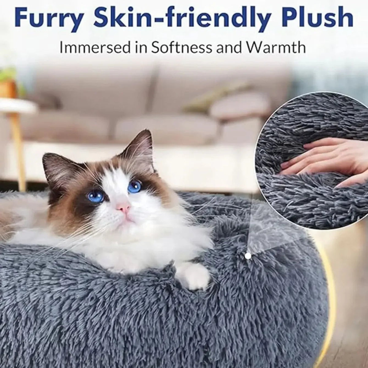40 - 90cm Round Pet Bed for Large Dog Bed Super Soft Cat Bed Long Plush Dog House for Medium Dog House Winter Warm Sleeping - Ammdog.com