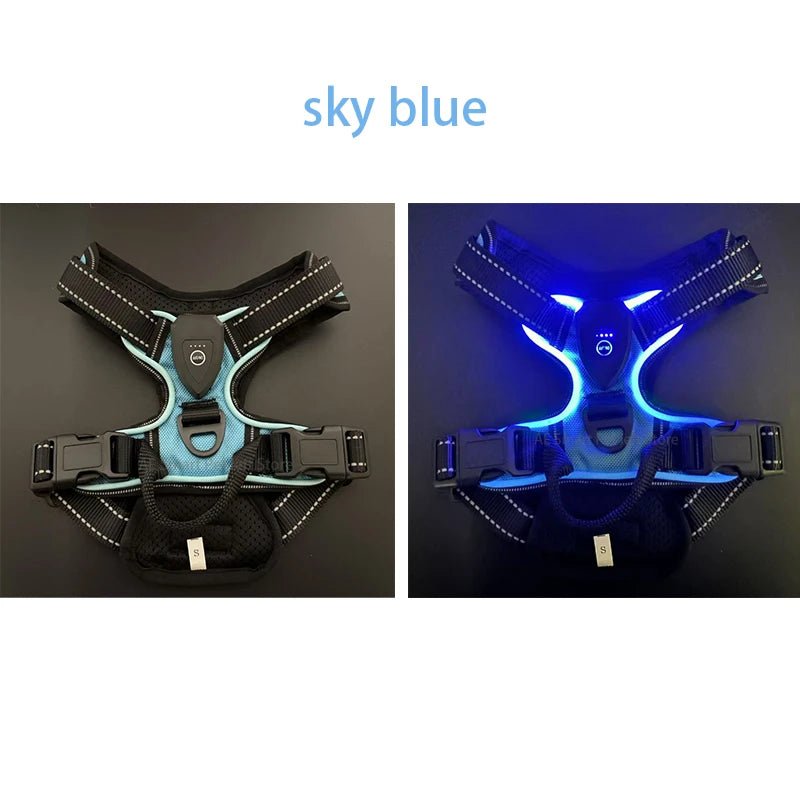 Led luminous Dog Harness No Pull Adjustable Rechargeable Pet Vest Harness Small Medium Large Dogs Outdoor Walking Pet Supplies - Ammdog.com