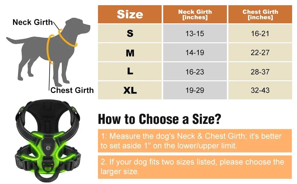 Led luminous Dog Harness No Pull Adjustable Rechargeable Pet Vest Harness Small Medium Large Dogs Outdoor Walking Pet Supplies - Ammdog.com