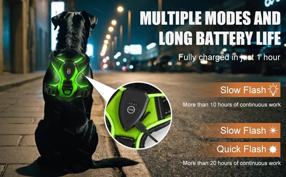 Led luminous Dog Harness No Pull Adjustable Rechargeable Pet Vest Harness Small Medium Large Dogs Outdoor Walking Pet Supplies - Ammdog.com