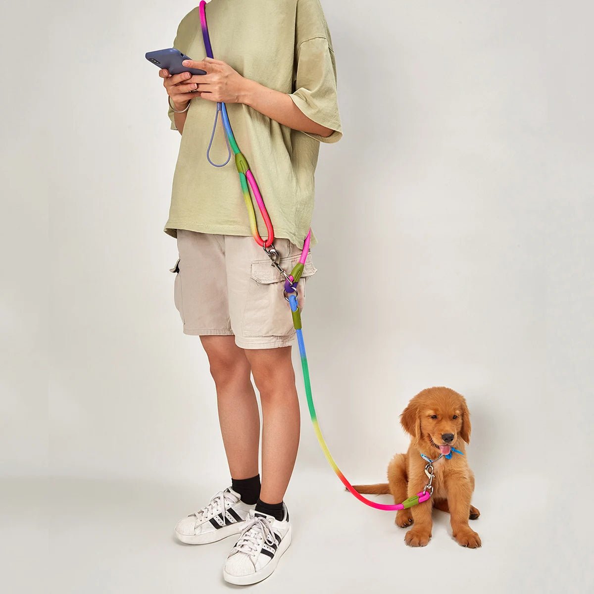 Reflective Nylon Leashes Pet Dogs Chain Traction Rope Leads for Running Dog Walking Free Hands Rope Chain for Small Large Dogs - Ammdog.com