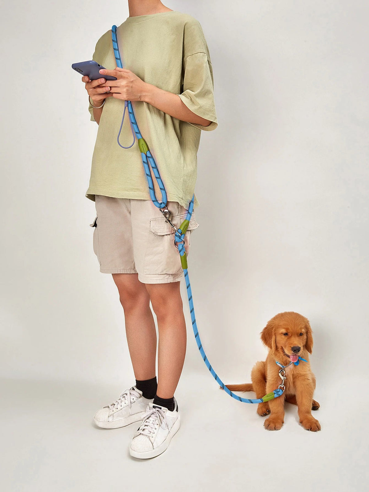 Reflective Nylon Leashes Pet Dogs Chain Traction Rope Leads for Running Dog Walking Free Hands Rope Chain for Small Large Dogs - Ammdog.com